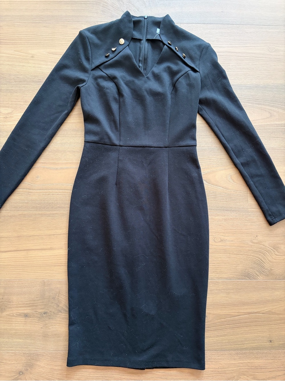 Black Long-Sleeve Sheath Dress with Stud Detail